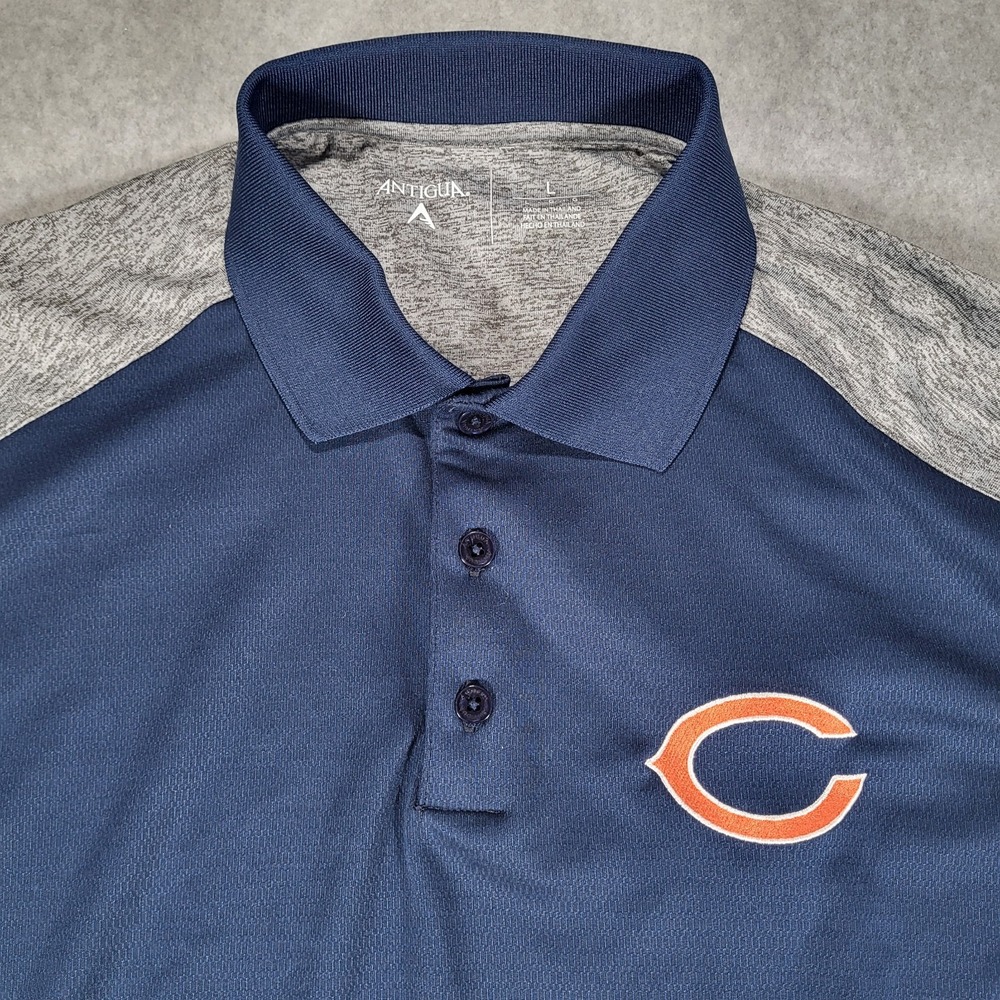 Chicago Bears‎ Antigua Short Sleeve Polo Mens Large Navy Gray Embroidered Logo